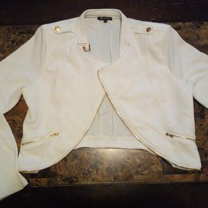MICHEL LOPRIORE WOMEN'S WHITE CASUAL BLAZER CROP JACKET SIZE L